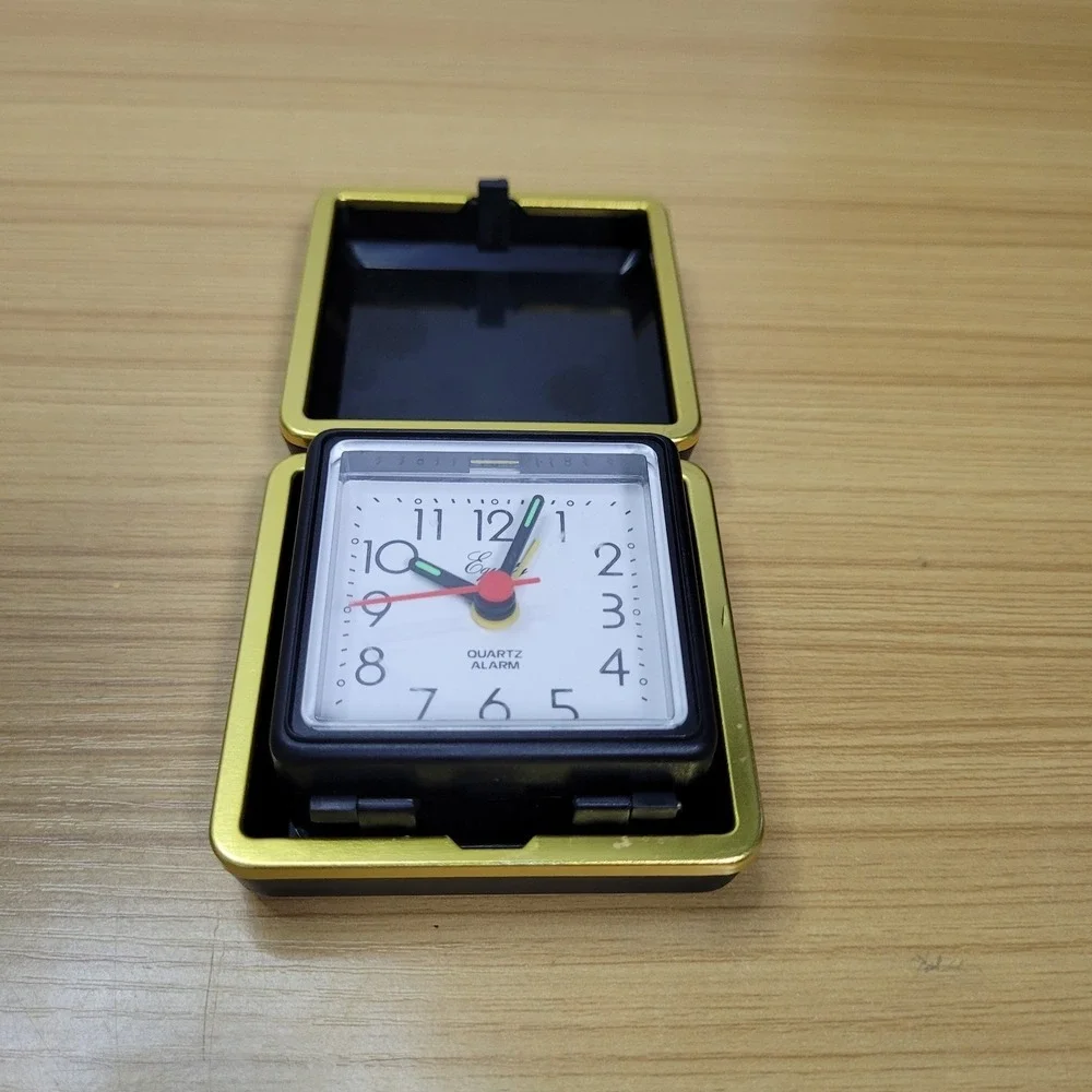 ClockEquity Quartz‎ Folding Travel Alarm Clock Black Case Glow In Dark Tested
